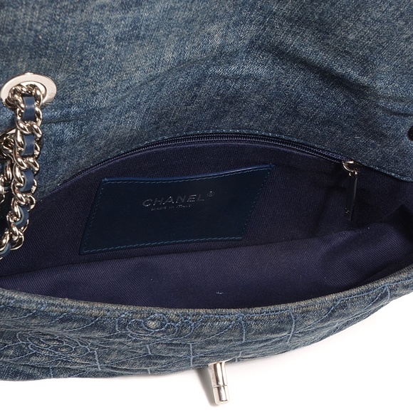 CHANEL  Denim Camellia Embroidered Flap Dark Blue - Picture 5 of 8